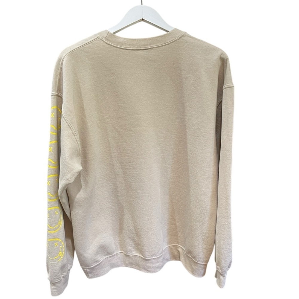 Nirvana Smiley Face Graphic Crew Neck Sweatshirt SZ L Unisex Beige Yellow - Picture 3 of 6